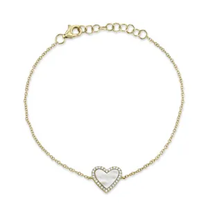 0.09CT DIAMOND & 0.56CT MOTHER OF PEARL HEART BRACELET