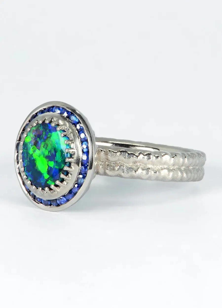 1.05ct Black Opal & Sapphire Ring