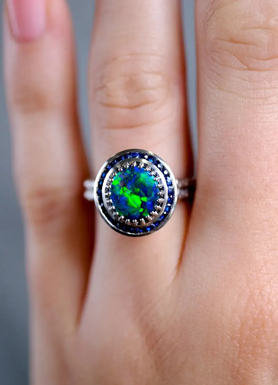 1.05ct Black Opal & Sapphire Ring