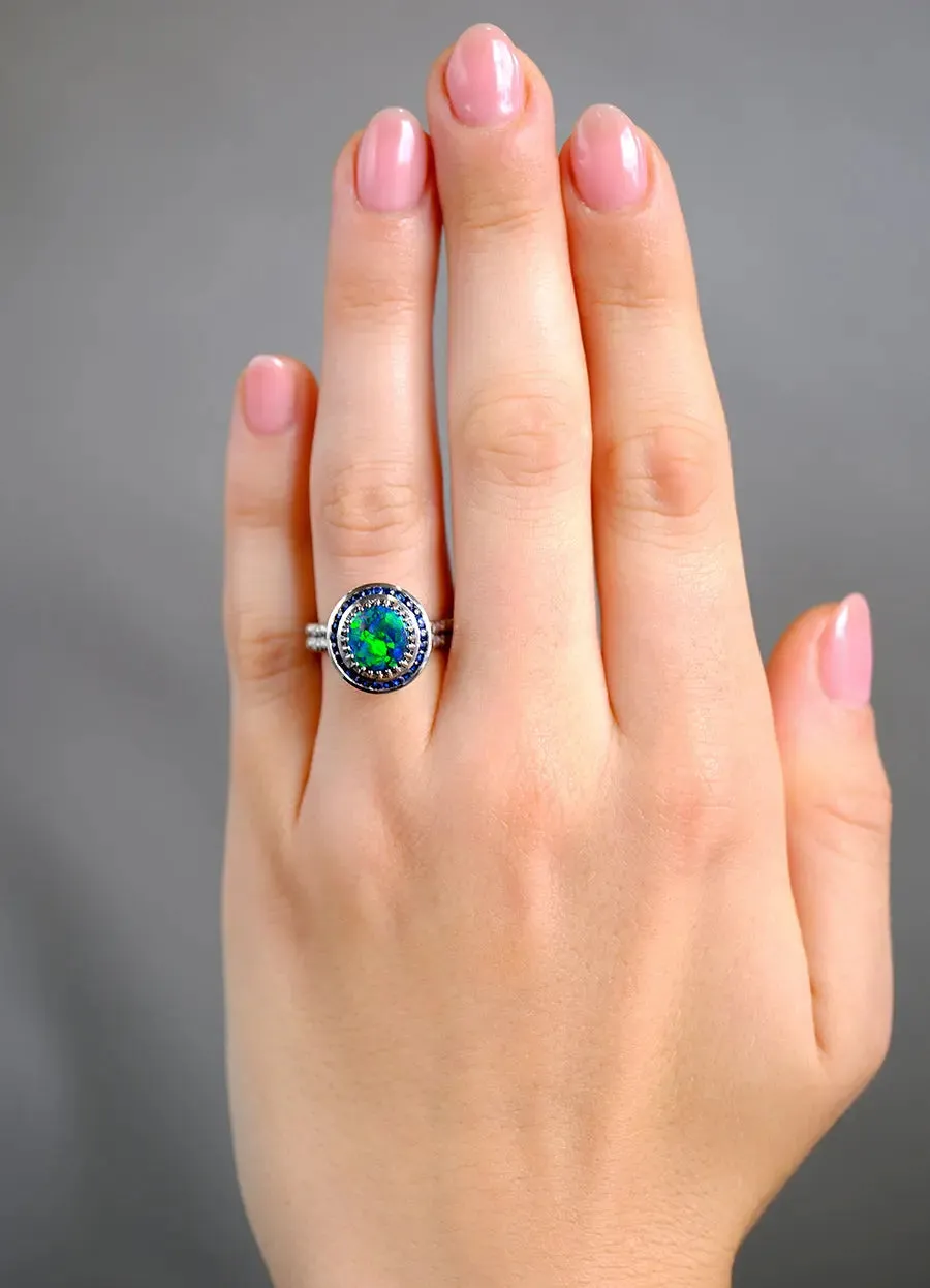 1.05ct Black Opal & Sapphire Ring
