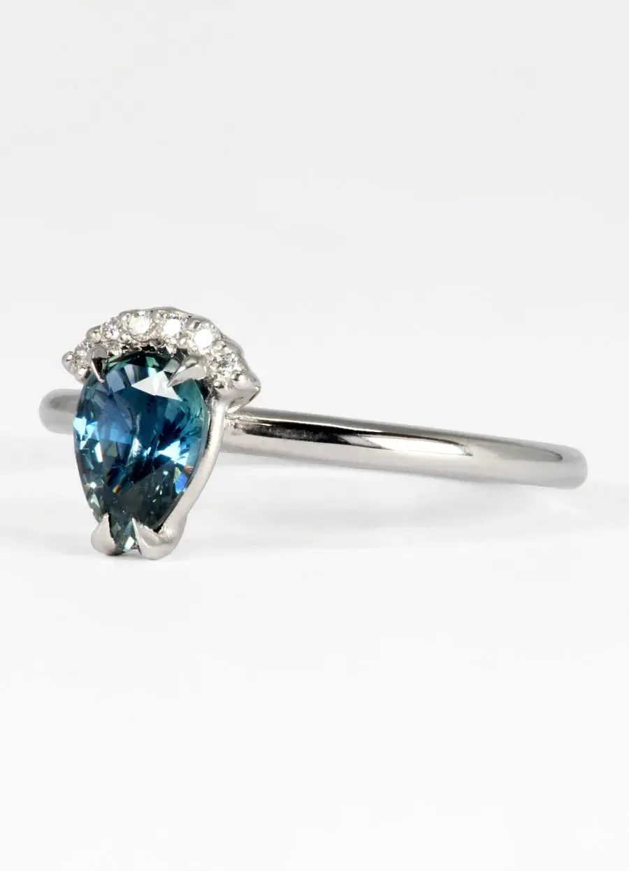 1.2ct Teal Blue Sapphire Tiara Ring