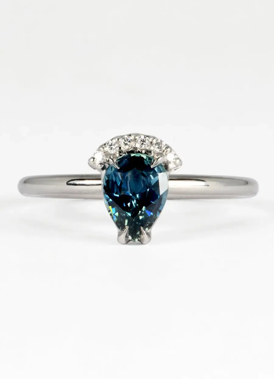 1.2ct Teal Blue Sapphire Tiara Ring