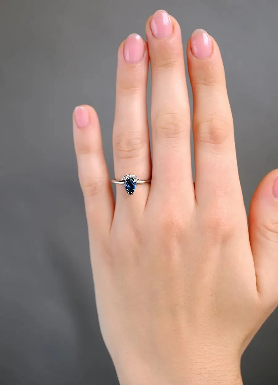 1.2ct Teal Blue Sapphire Tiara Ring