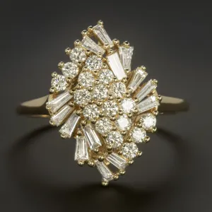 1.35c NATURAL DIAMOND COCKTAIL RING BIG CLUSTER 14k YELLOW GOLD STATEMENT ESTATE