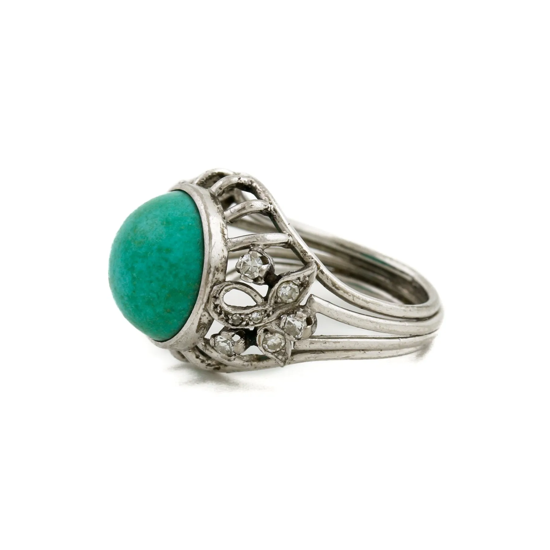 14 k White Gold x Turquoise & Diamond Caged Cocktail Ring