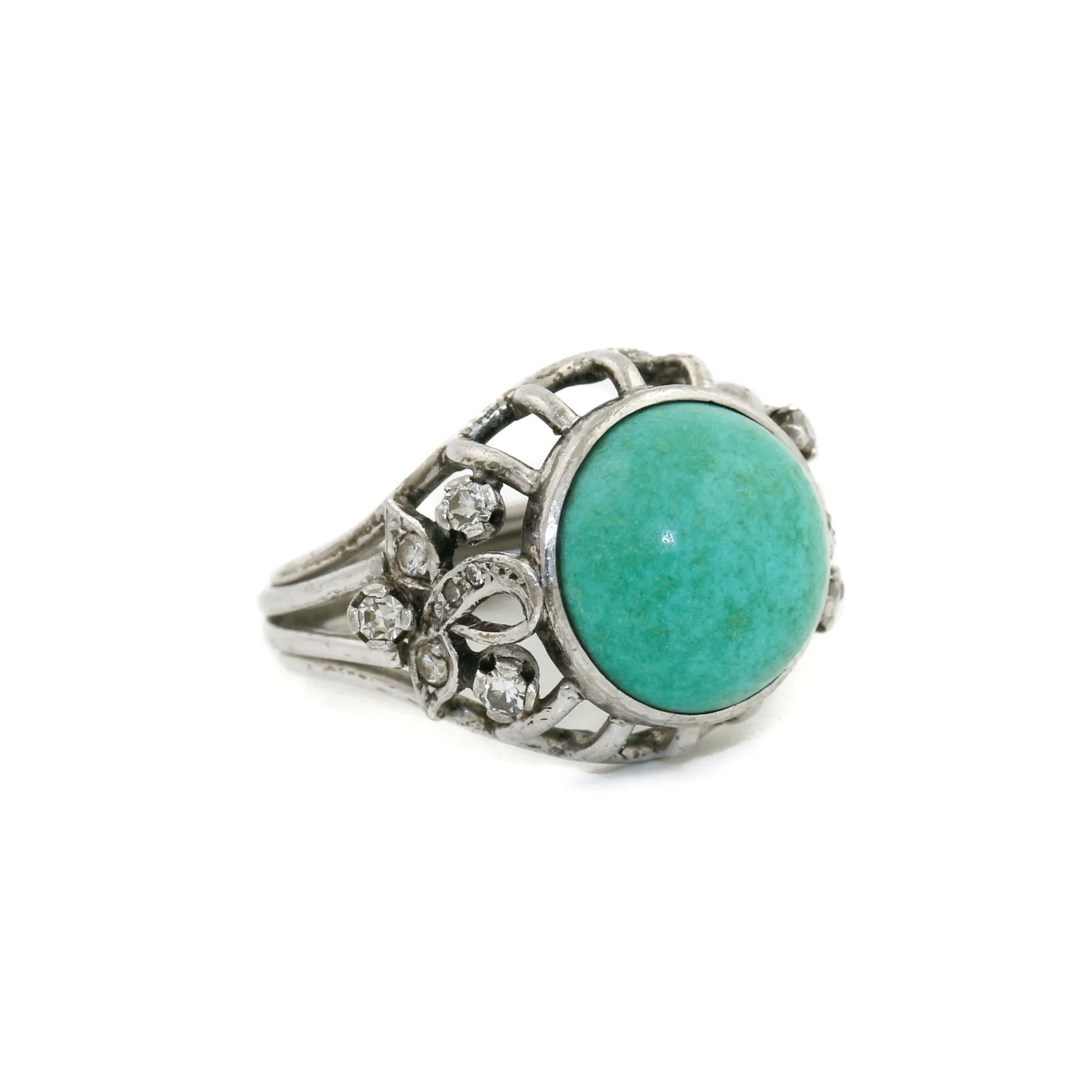 14 k White Gold x Turquoise & Diamond Caged Cocktail Ring