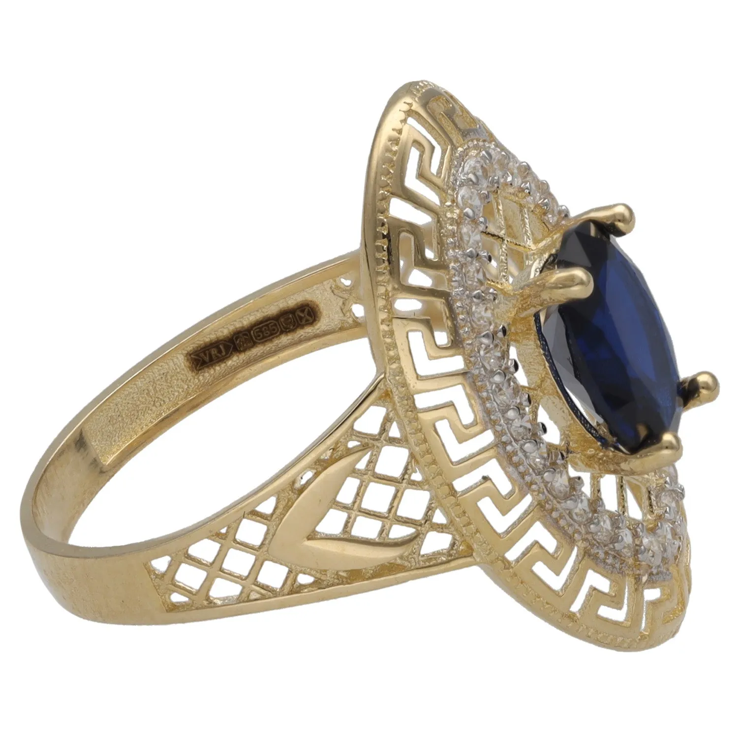 14ct Gold Blue Stone Oval Ring