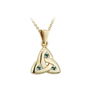 14K Gold Emerald Trinity Knot Pendant