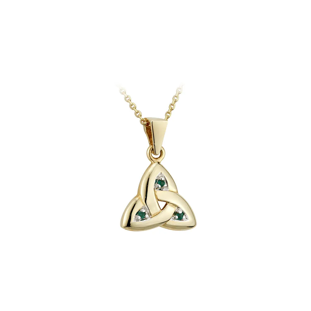 14K Gold Emerald Trinity Knot Pendant