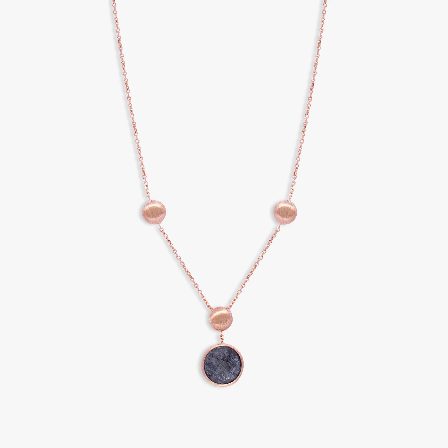 14K satin rose gold Kensington necklace in black with rutilated quartz