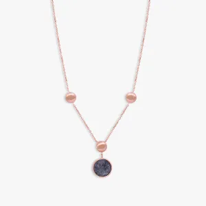 14K satin rose gold Kensington necklace in black with rutilated quartz