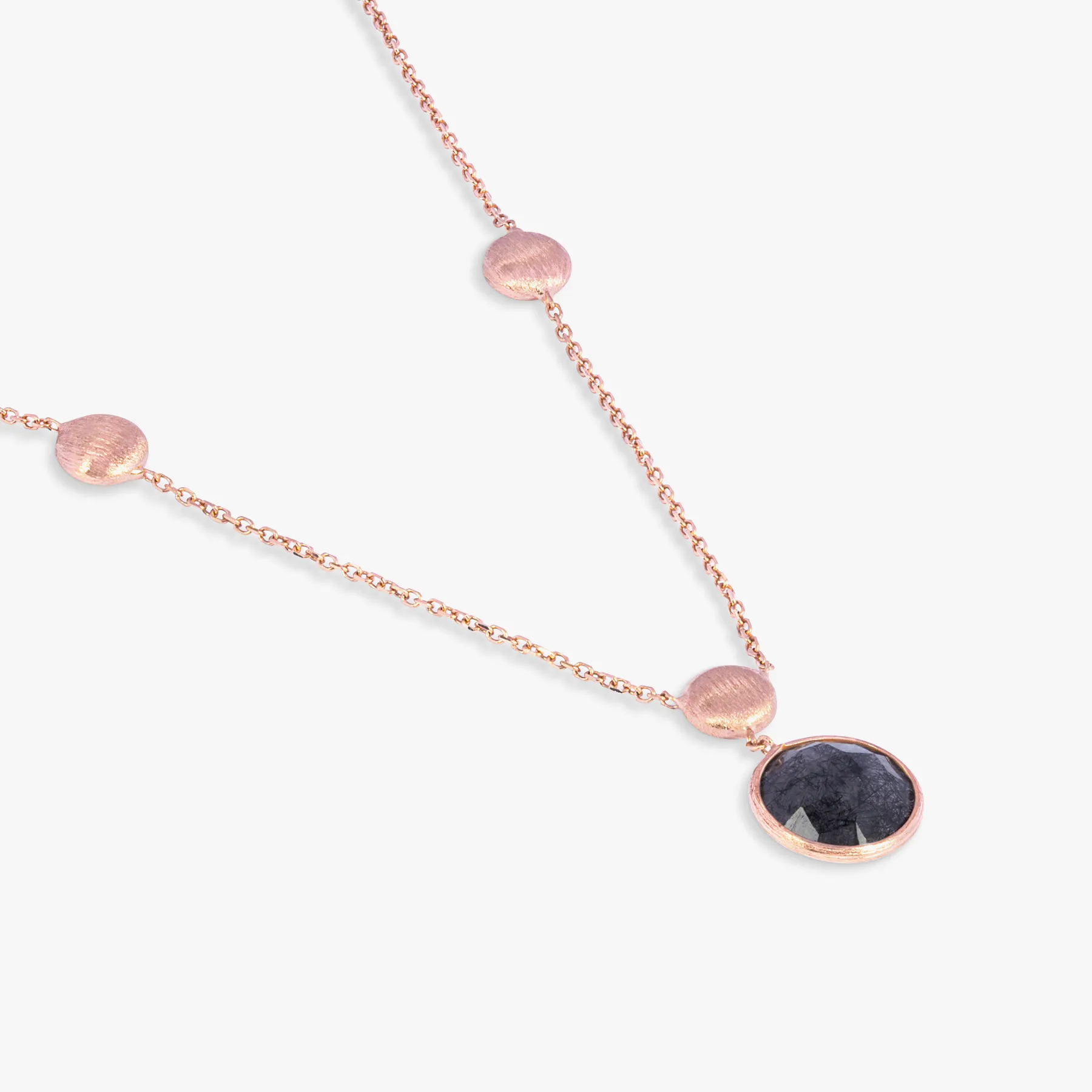 14K satin rose gold Kensington necklace in black with rutilated quartz