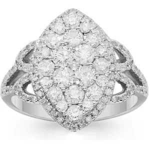 14K Solid White Gold Womens Diamond Cocktail Ring 1.48 Ctw
