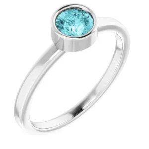 14K White 5 mm Natural Blue Zircon Ring