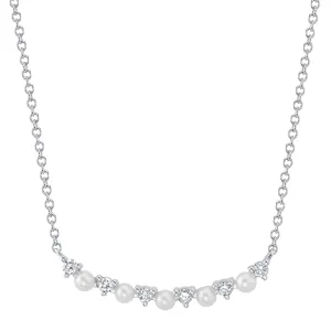14K White Gold Diamond and Cultured Pearl Necklace