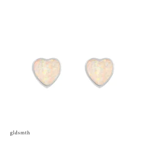 14k White Gold Heart Opal Studs