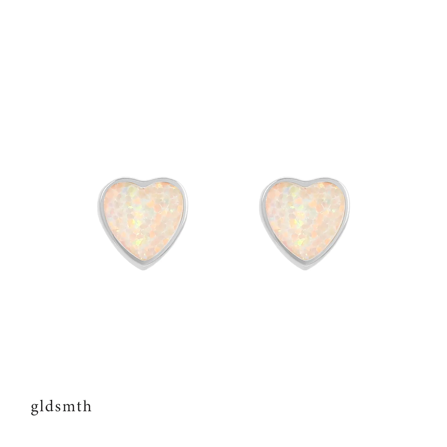 14k White Gold Heart Opal Studs