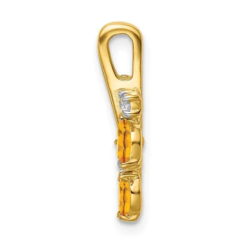 14k Yellow Gold Citrine and Diamond Leaves Pendant
