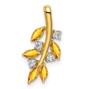 14k Yellow Gold Citrine and Diamond Leaves Pendant
