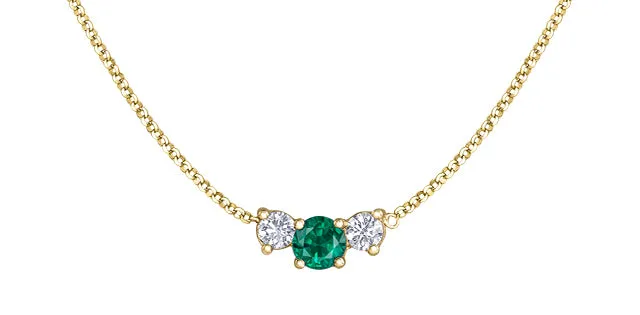 14k Yellow Gold Emerald and Canadian Diamond Pendant