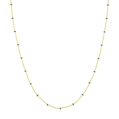 14K Yellow Grey Enamel Bead 18 inch Necklace