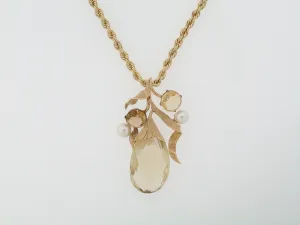 14K-YG CITRINE AND PEARL PENDANT