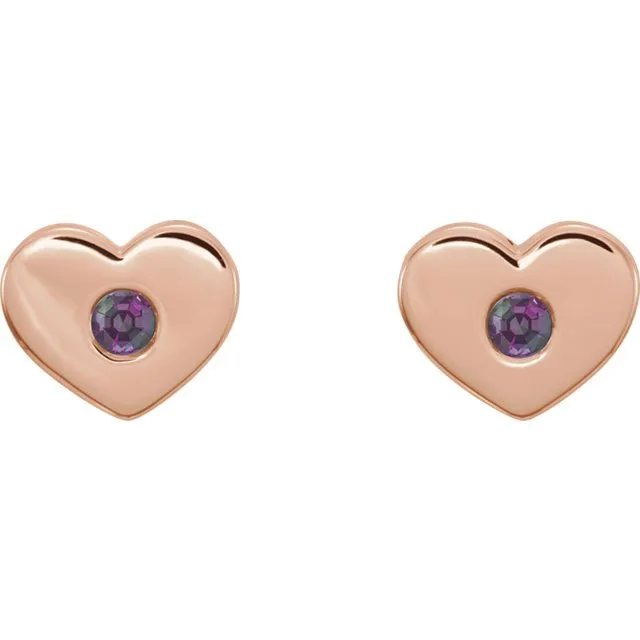 14KT GOLD 0.08 CTW ROUND ALEXANDRITE HEART EARRINGS