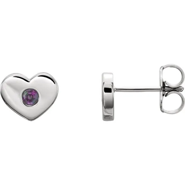 14KT GOLD 0.08 CTW ROUND ALEXANDRITE HEART EARRINGS