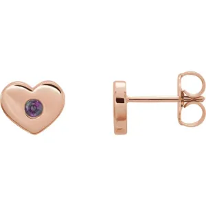 14KT GOLD 0.08 CTW ROUND ALEXANDRITE HEART EARRINGS