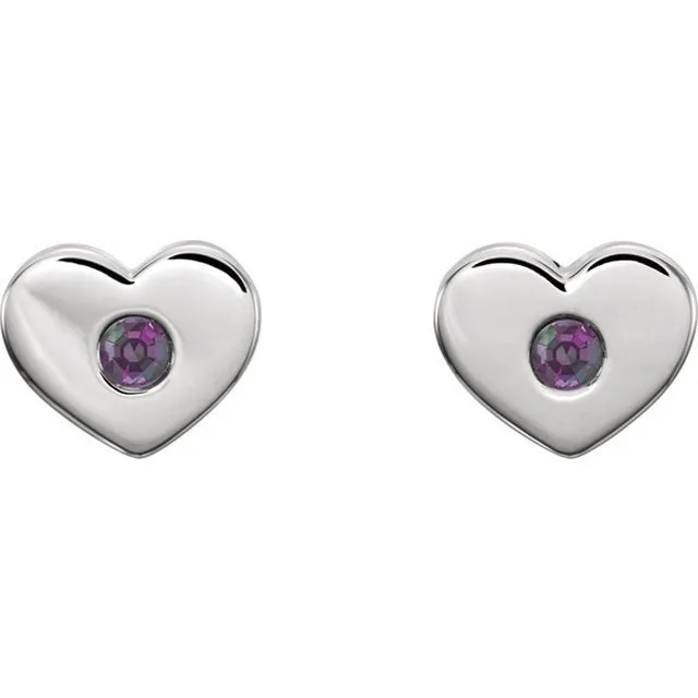 14KT GOLD 0.08 CTW ROUND ALEXANDRITE HEART EARRINGS