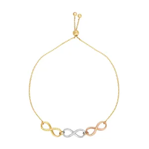 14kt Gold 9.25 inches Rose Yellow White Finish 5.7mm Shiny Diamond Cut Fancy Adjustable Infinity Bracelet with Draw String Clasp
