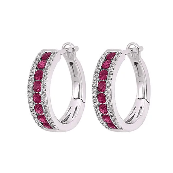 14Kt White Gold Diamond 1/5Ctw & Ruby 5/8Ctw Earring