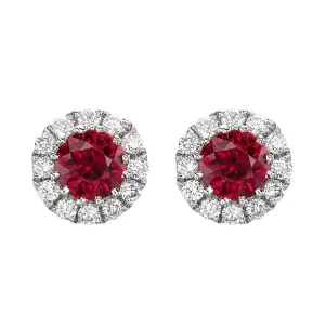 18ct White Gold 0.11ct Diamond Ruby Round Cluster Stud Earrings D
