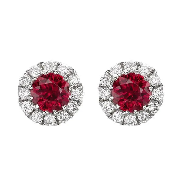 18ct White Gold 0.11ct Diamond Ruby Round Cluster Stud Earrings D
