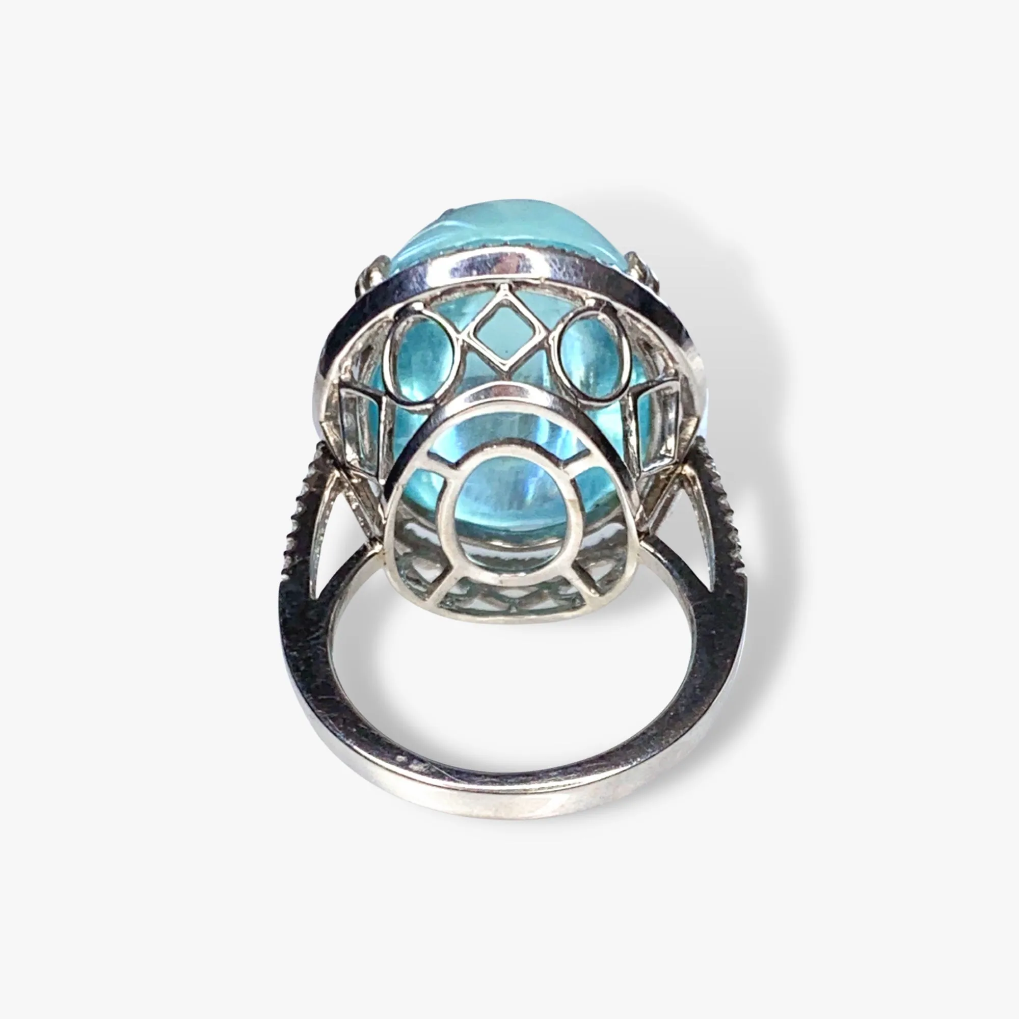 18k White Gold Sea Foam Green Aquamarine Diamond Halo Cocktail Ring