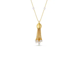 18K Y Princess Pearl and Diamond Tassel Necklace