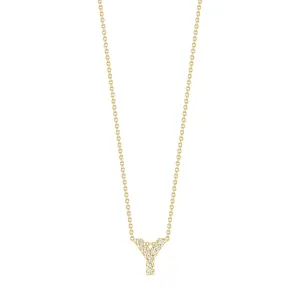 18K Yellow Gold Diamond Love Letter Y Necklace