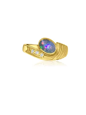 18KT Yellow Gold Black Opal and Diamond ring