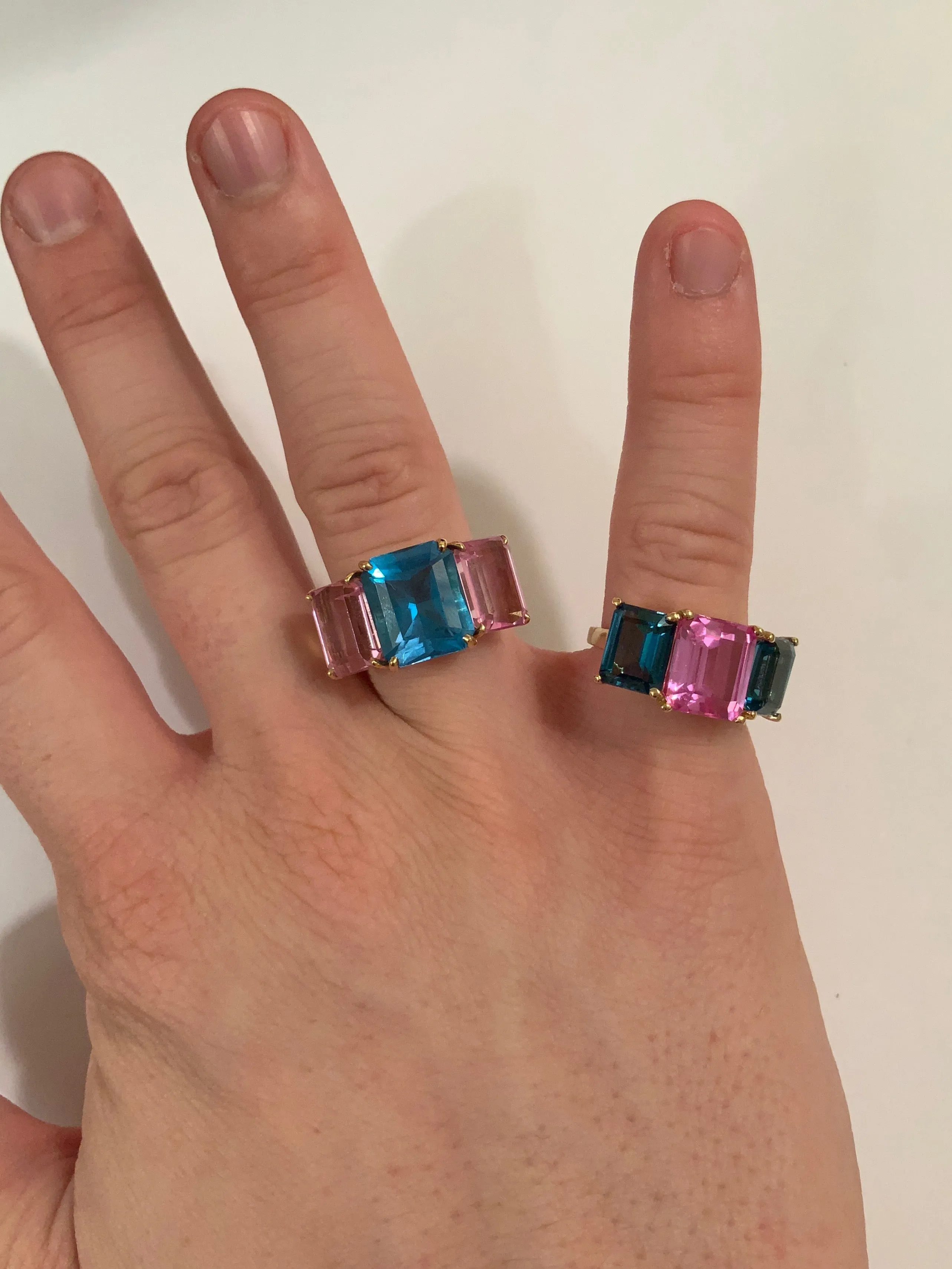 18kt Yellow Gold Emerald Cut Ring with Blue Topaz and Iolite