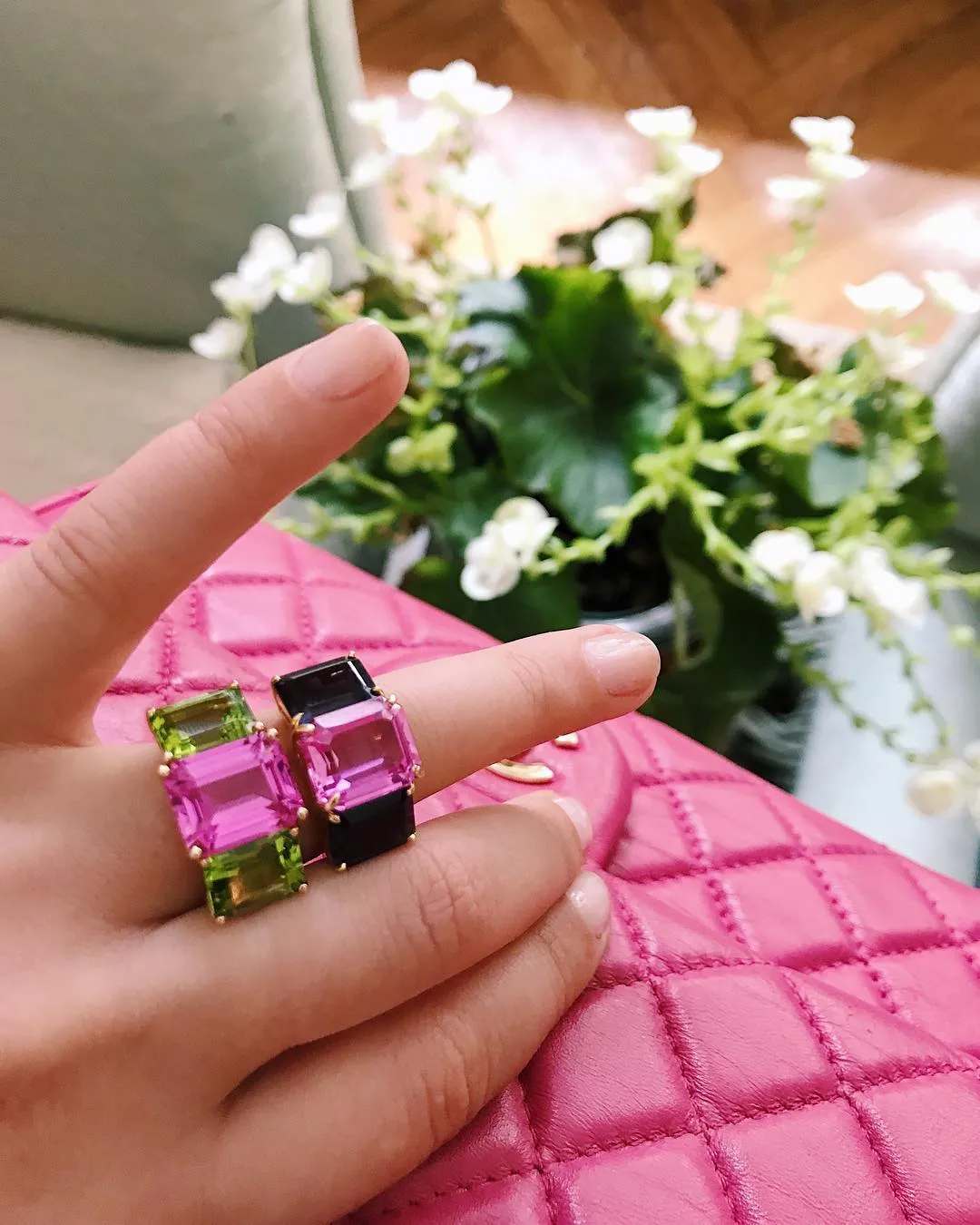 18kt Yellow Gold Emerald Cut Ring with Blue Topaz and Iolite