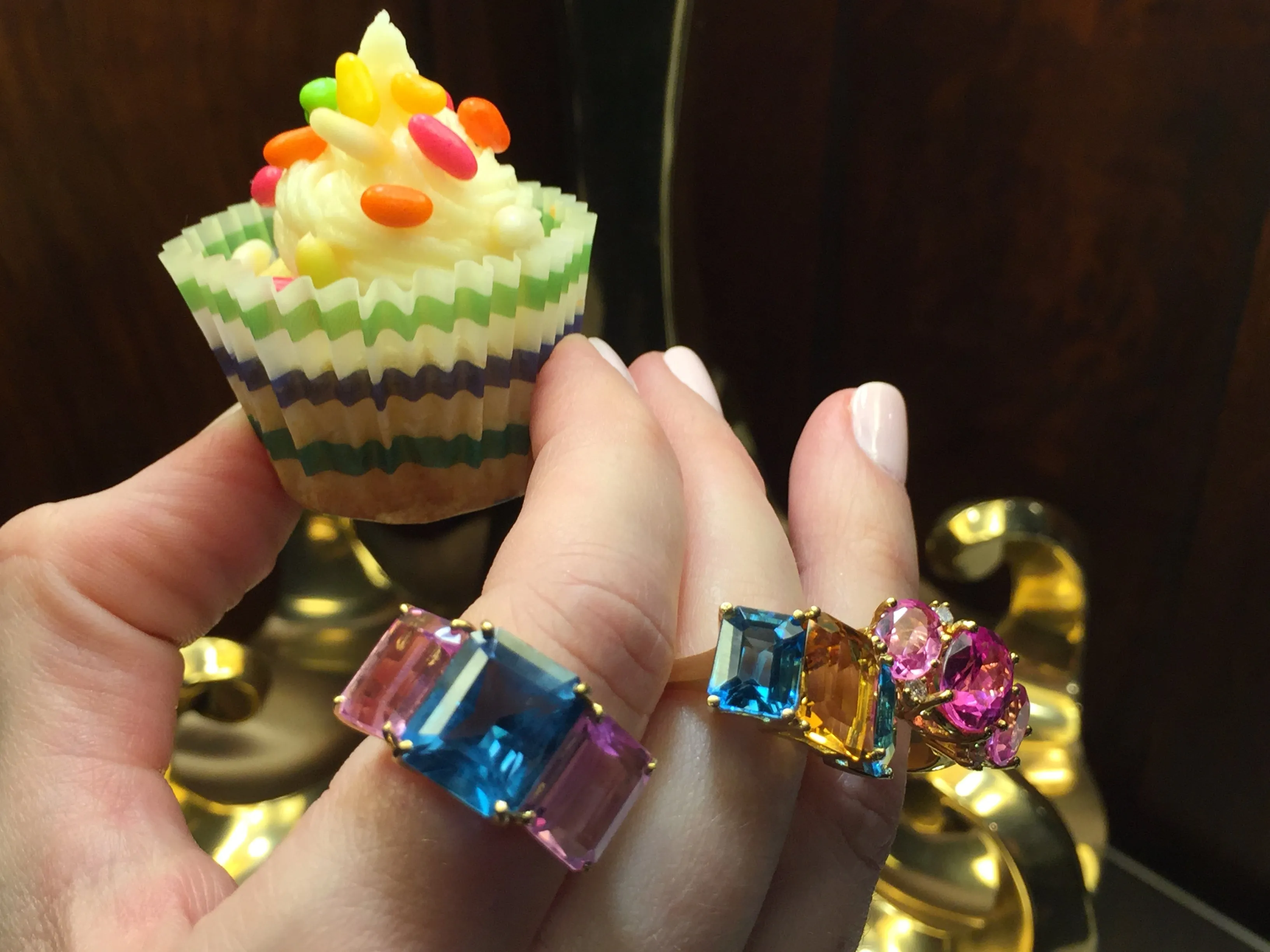 18kt Yellow Gold Emerald Cut Ring with Blue Topaz and Iolite