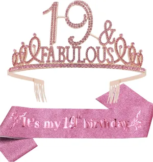 19th Birthday Gifts for Girls, 19th Birthday Tiara and Sash, 19th Birthday Decorations