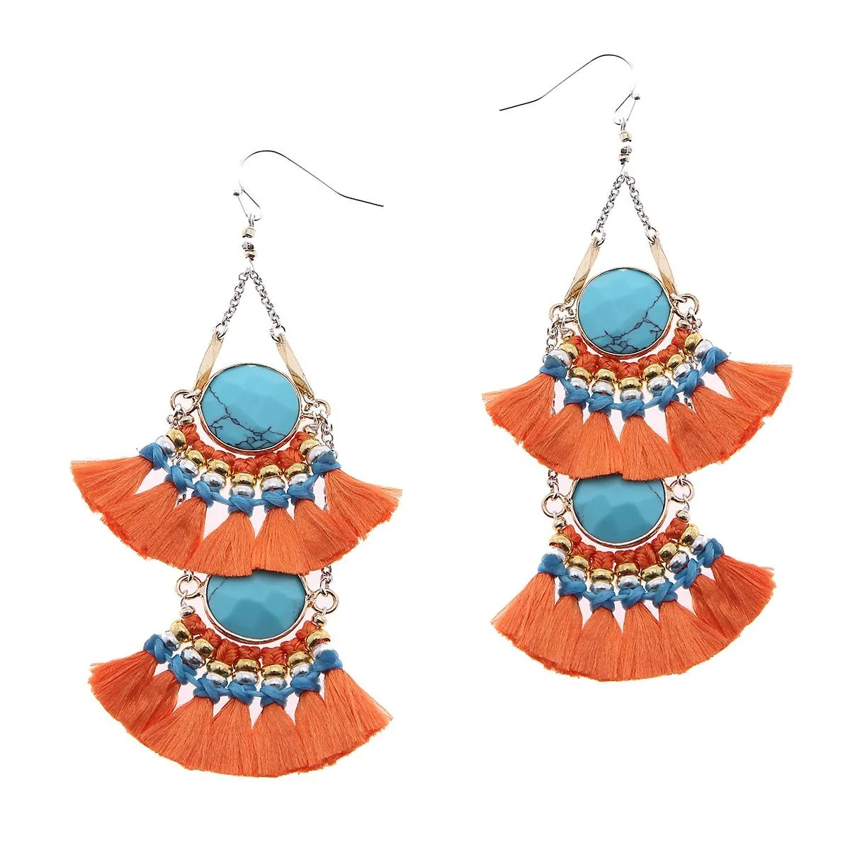 2-Tier Tassel and Stone Drop Earrings