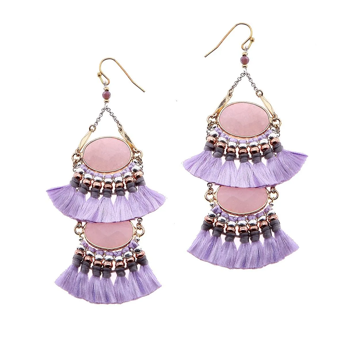 2-Tier Tassel and Stone Drop Earrings
