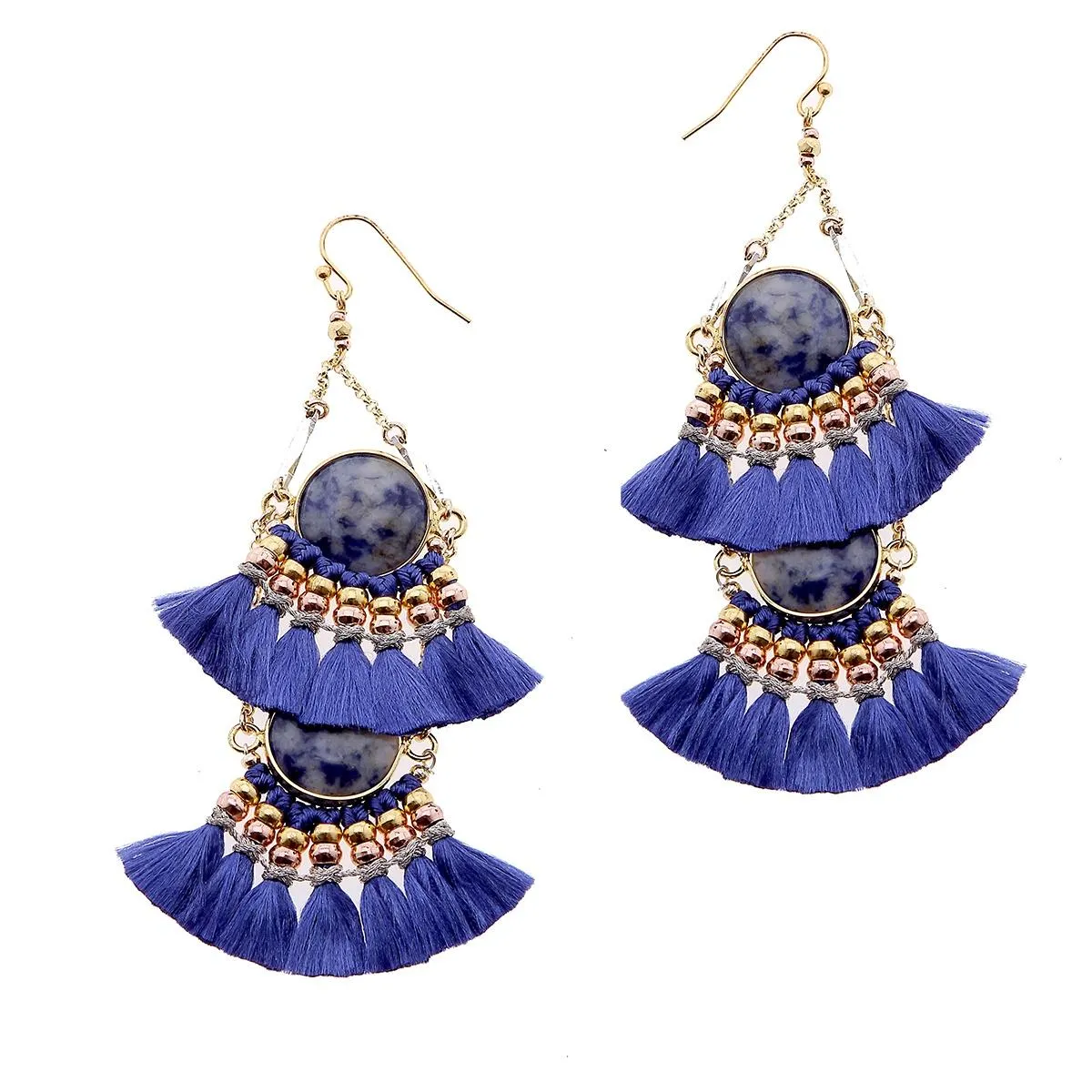 2-Tier Tassel and Stone Drop Earrings