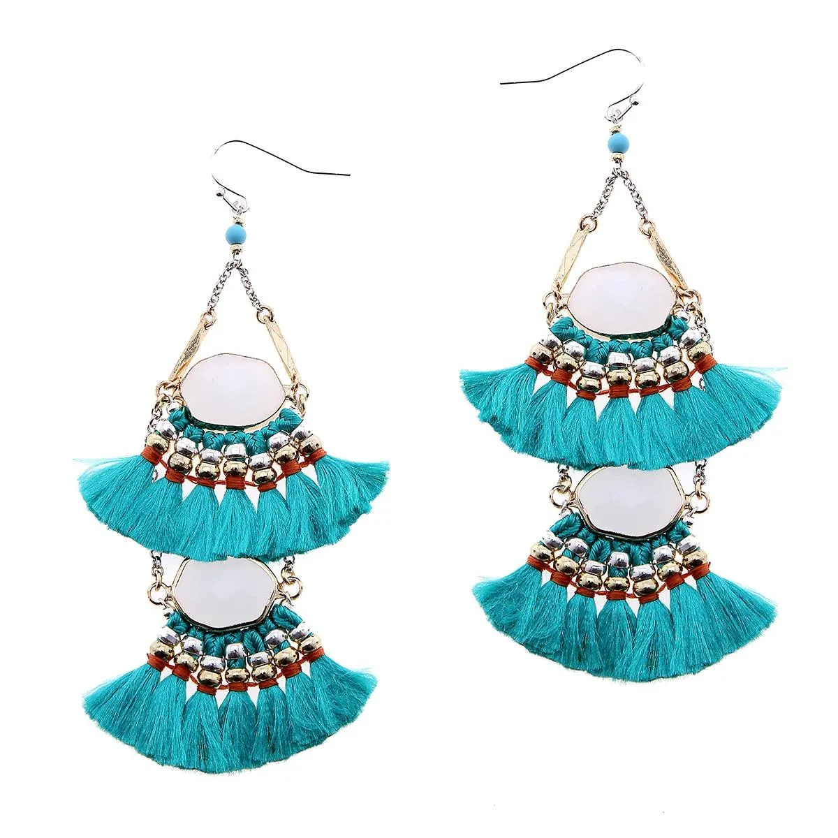 2-Tier Tassel and Stone Drop Earrings