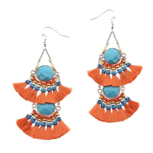 2-Tier Tassel and Stone Drop Earrings