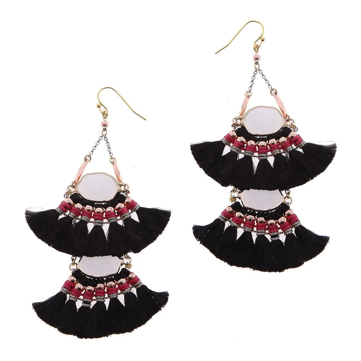 2-Tier Tassel and Stone Drop Earrings