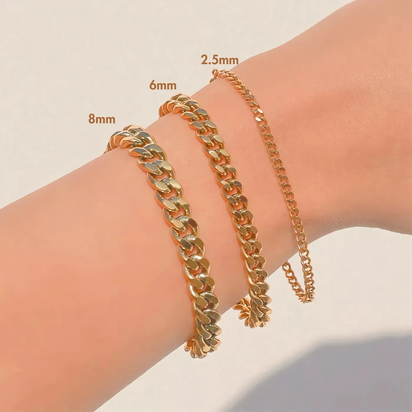 20cm(8") 2.5mm/6mm/8mm Width Curb Chain Bracelet