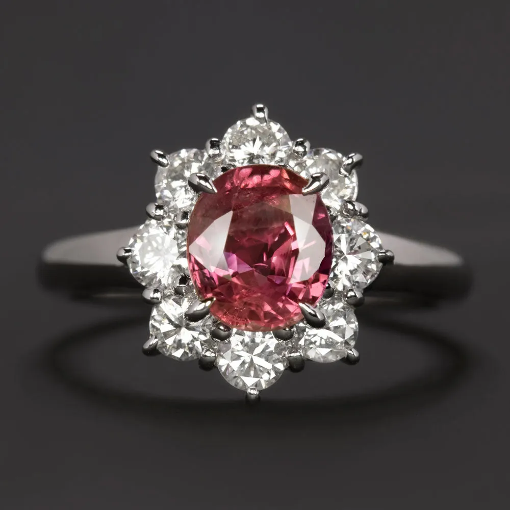 2.47ct PINK SAPPHIRE DIAMOND COCKTAIL RING VINTAGE PLATINUM HALO OVAL NATURAL